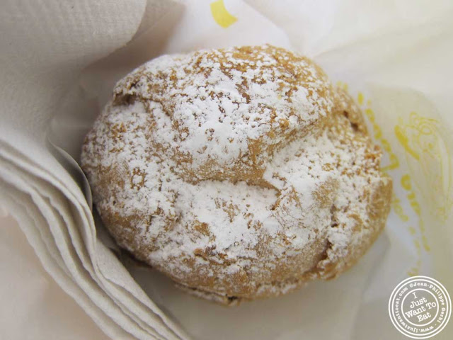 Image of cream puff with vanilla custard at Beard Papa's cream puffs in NYC, New York