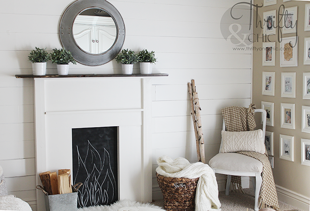 DIY faux fireplace surround and mantel. Made for under $50, would be perfect with stockings for the holidays!