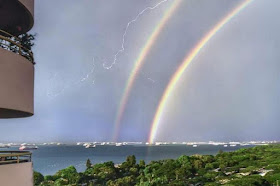 Giant double rainbow spotted in Singapore, posted on Sunday, 23 April 2023