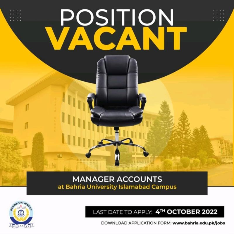 Bahria University Latest jobs for Manager Accounts