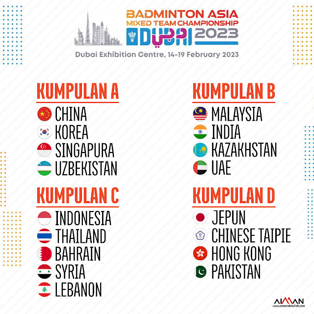 Undian Peringkat Kumpulan Badminton Asia Mixed Team Championships 2023