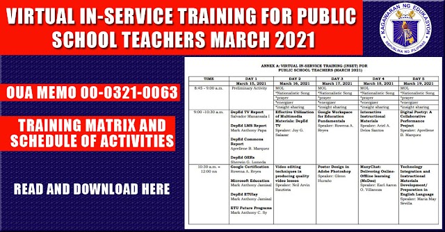 VIRTUAL IN-SERVICE TRAINING FOR PUBLIC SCHOOL TEACHERS (MARCH 2021)