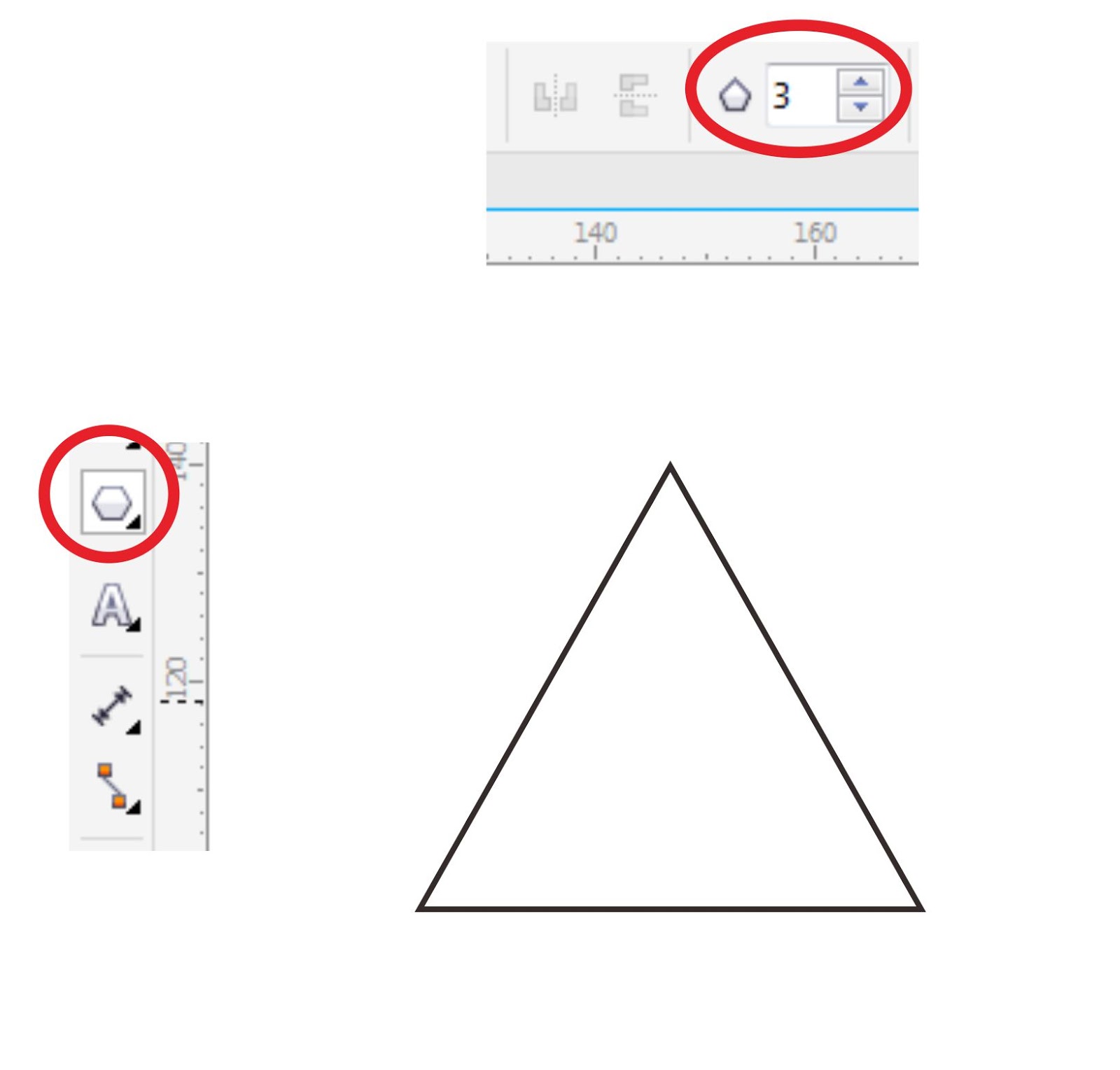Langkah ke 1 Dengan munggunakan Polygon Tool pada Tool Box kemudian membuat gambar segitiga sejumlah 3