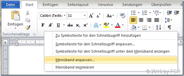 Screenshot 3 - rechte Maustaste über dem Menüband