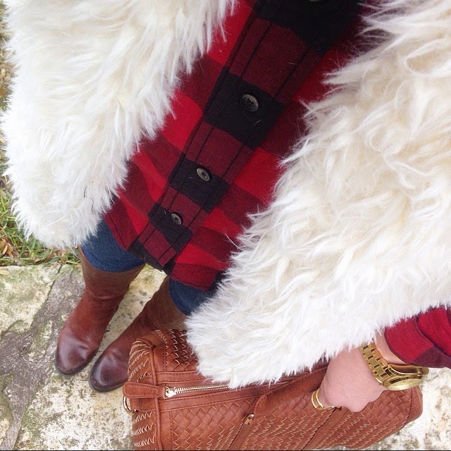 Buffalo Plaid & Ivory Shag Fur Vest