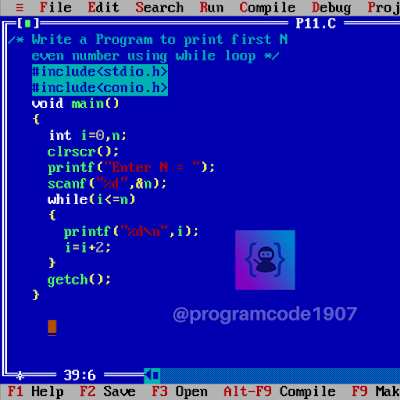 print first N  even number using while loop in C Program - Program Code