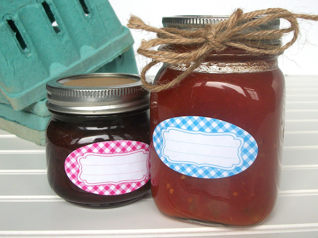 Bright Gingham Oval Mason Jar Labels