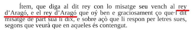 En valencià del 1291 fan constar que no existix sobirà de Catalunya, sino d'Aragó.  ACA, Cancillería, reg. 252, f.29 r-v.