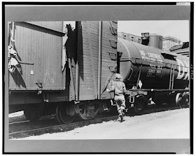 Climbing My Family Tree: Boy Hopping Train, Great Depression (in public domain; LOC)
