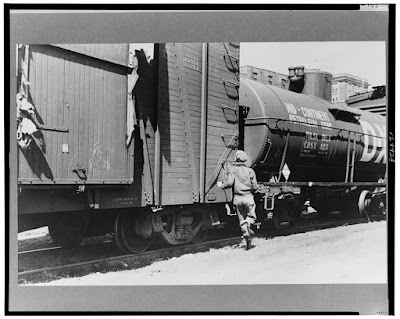 Climbing My Family Tree: Boy Hopping Train, Great Depression (in public domain; LOC)