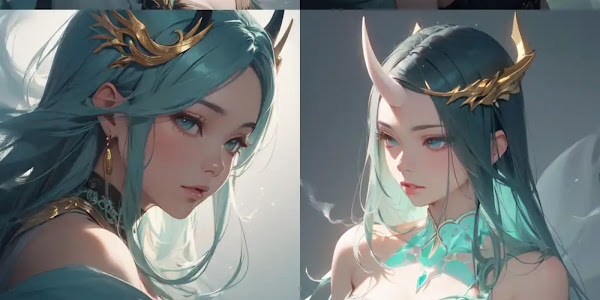 Beyond Beauty: Sea Green Digital Art Girl in Perfect Geometry Portrait Magic