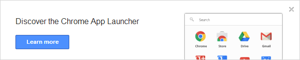 Google Chrome 29 App Launcher promo on New Tab page