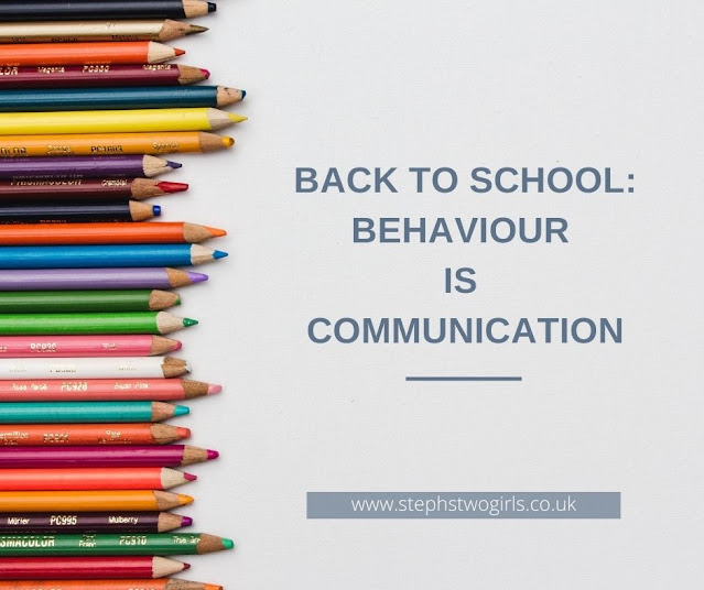 coloured pencils of all different lengths on left of image with text Back to school: behaviour is communication on the right