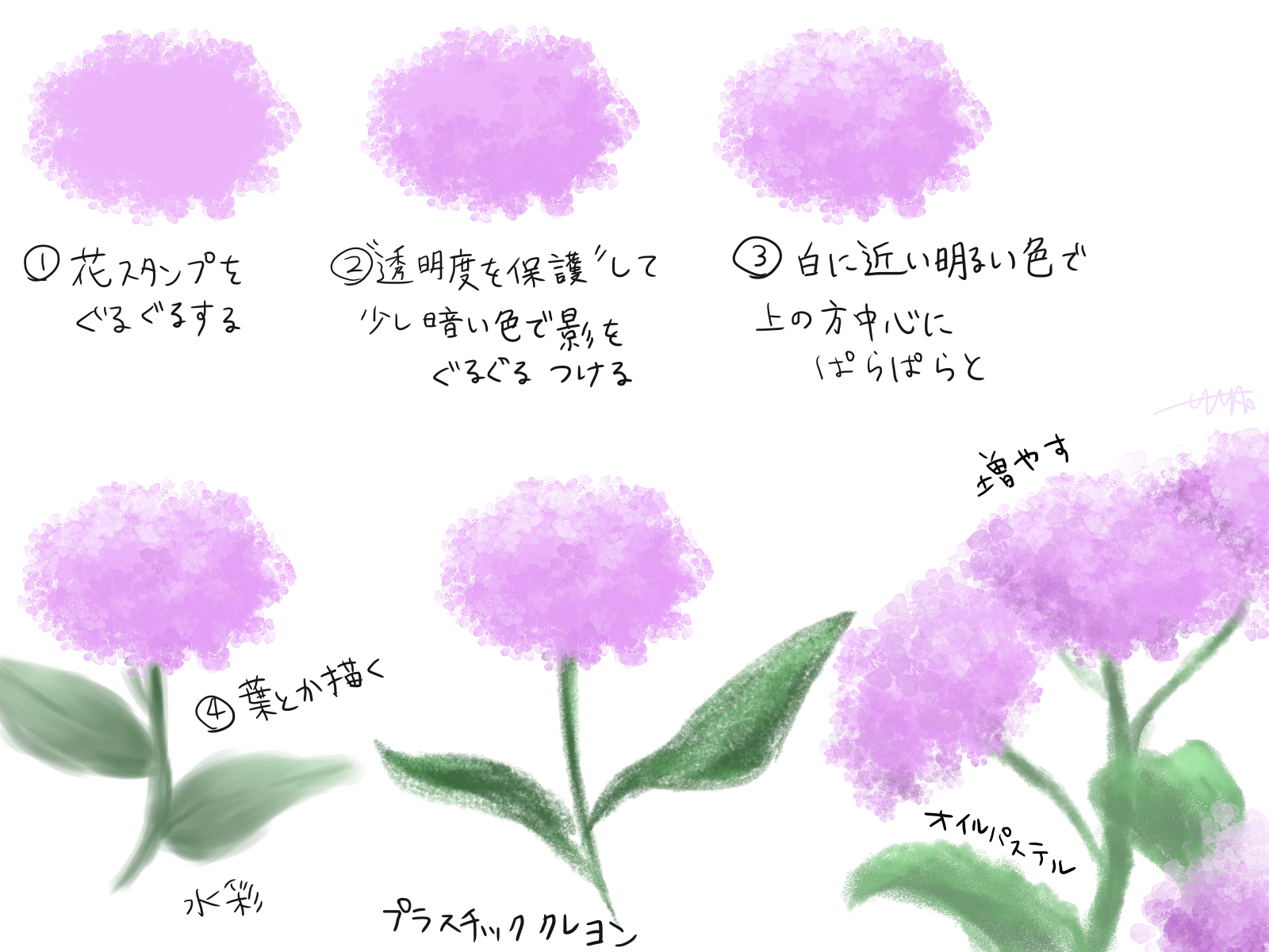 メイキング メディバンペイントの花スタンプで簡易紫陽花を描くハウツー 501page