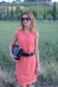 apricot lace dress, Miu Miu shoes