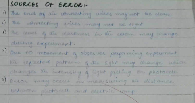 PHYSICS PRACTICAL CLASS 12TH KARACHI BOARD PHOTOCELL SOURCES OF ERROR