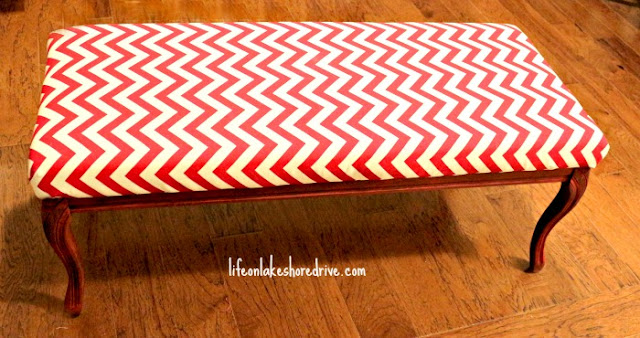 Chevron and Annie Sloan Emperor's Silk Bench Makeover, clear wax, tutorial, diy bench