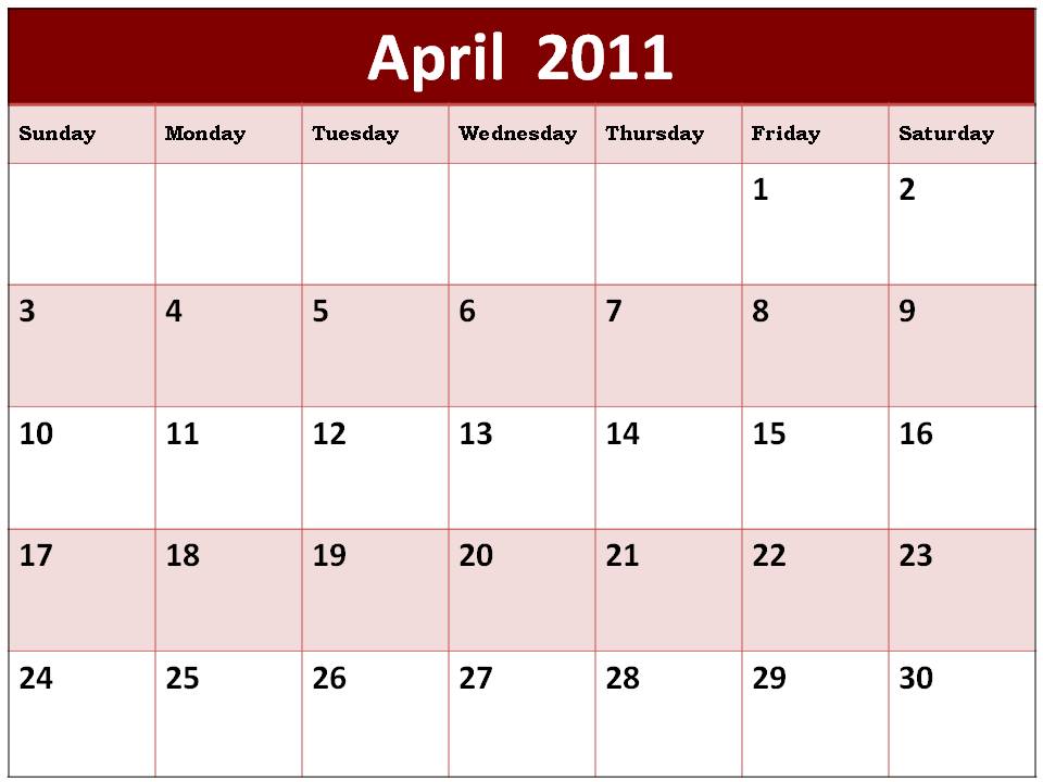 blank calendars for april 2011. To download as well as imitation this Free Monthly Blank Calendar Planner 2011 April: