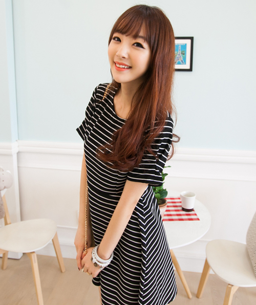 Striped Dress with Pleated Sleeves