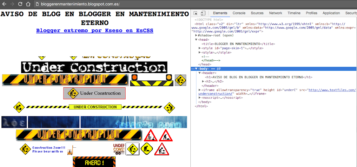 Blogger en mantenimiento y código generado