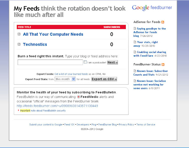 Feedburner shows zero subscribers