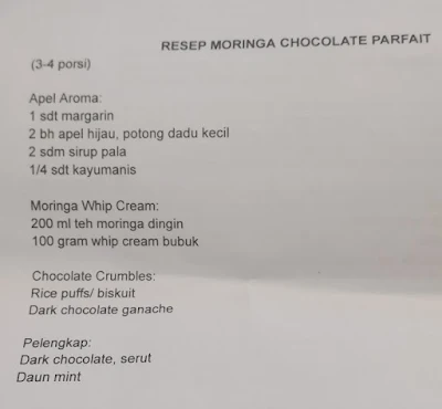 Resep Moringa chocolate parfait