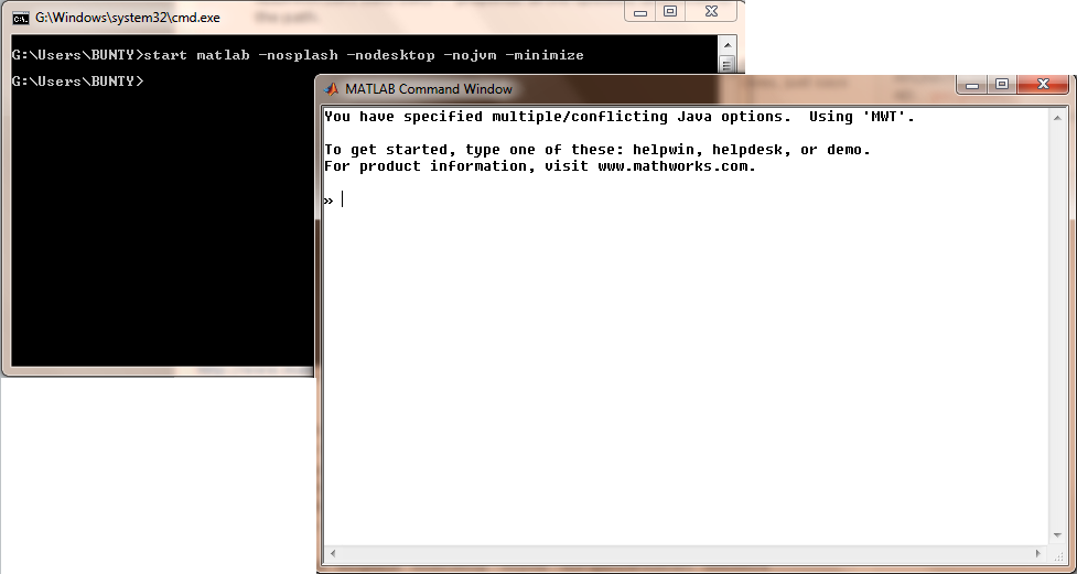 start matlab -nosplash -nodesktop -nojvm -minimize