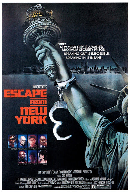 ESCAPE FROM NEW YORK. Estados Unidos: 69 x 104 cms. Arte: S. Watts. 1997: RESCATE EN NUEVA YORK. Escape from New York. 1981. Estados Unidos. Dirección: John Carpenter. Reparto: Kurt Russell, Lee Van Cleef, Ernest Borgnine, Donald Pleasence, Season Hubley, Isaac Hayes, Harry Dean Stanton, Adrienne Barbeau, Tom Atkins, Charles Cyphers.