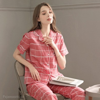 New Cotton Cardigan Woven Casual Loose Sweet Ladies Pajamas Set For Summer