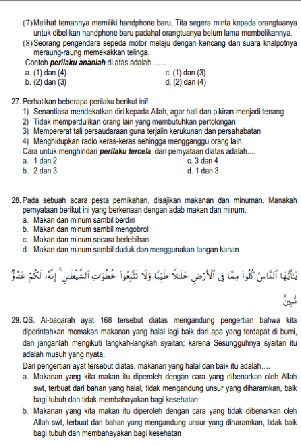 Soal Latihan Ujian Sekolah US PAI SMP