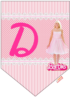 Barbie la Película: Banderines Rosa con Lunares Blancos para Descargar Gratis. Con Números. Barbie the Movie: Pink with Polka Dots Bunting for Free Download. With Numbers.