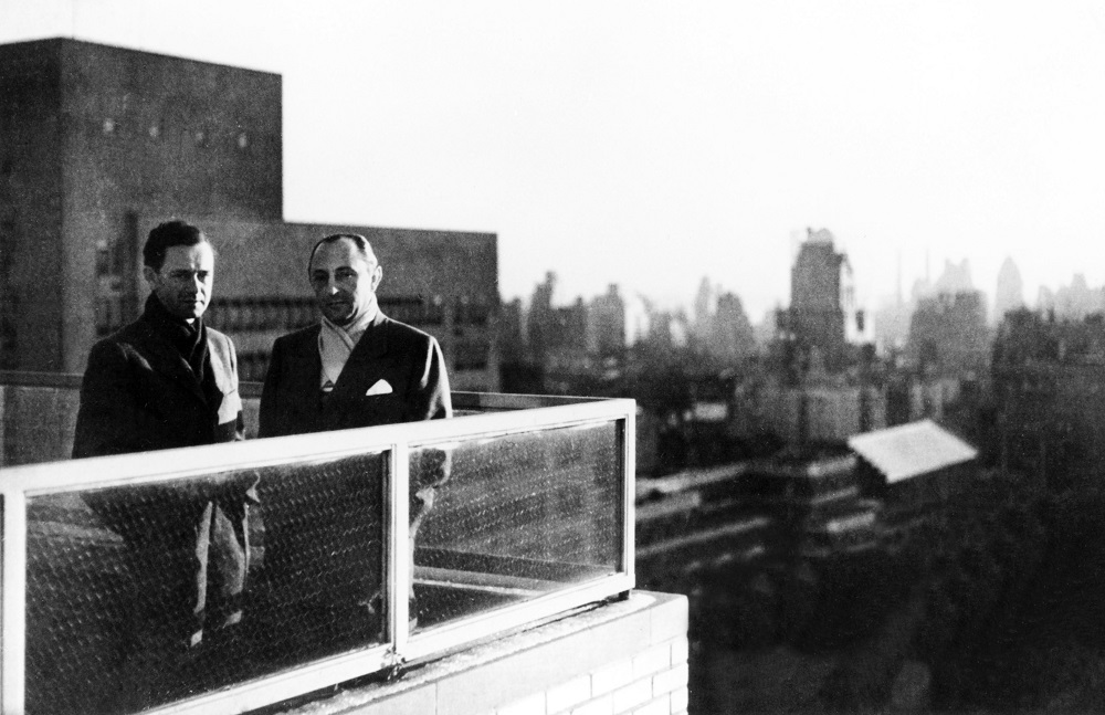 Ferry Porsche (left) and Max Hoffman in December 1951 on the terrace of Hoffman's apartment on Park Avenue, New York