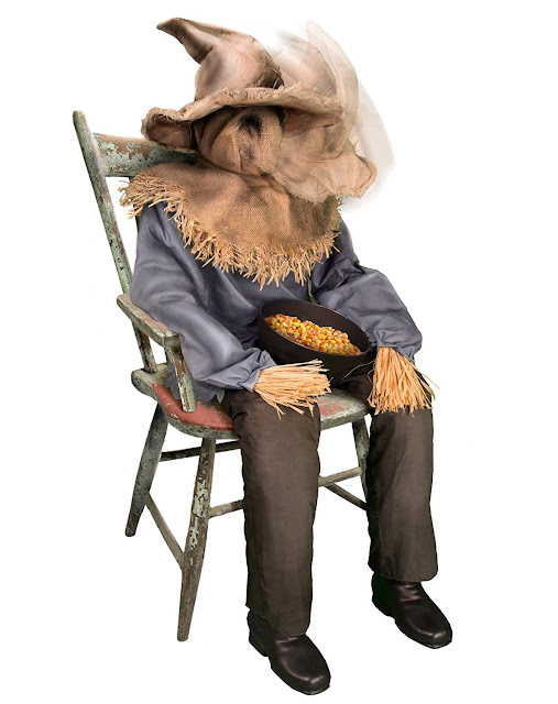 Creepy Animatronic Sitting Scarecrow Decoration, Something Happen If You Snatch Candy From His Lap