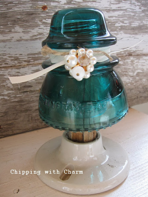 Chipping with Charm: Aqua Glass Insulator Trees...http://chippingwithcharm.blogspot.com/