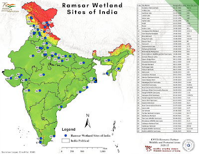 Complete List of 49 Ramsar Sites in India State wise, Designated year, Area for APSC