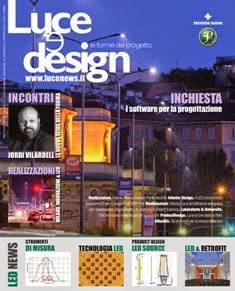 Luce & Design. Le forme del progetto 2014-05 - Ottobre 2014 | ISSN 1722-7402 | TRUE PDF | Bimestrale | Professionisti | Progettazione | Illuminazione | Materiali | Design
Luce e Design intende offrire al lettore uno strumento innovativo assolutamente autorevole per la diffusione della cultura del progetto illuminotecnico e l'aggiornamento professionale in merito all'evoluzione del prodotto di design, dei materiali e delle soluzioni tecnologiche proposte dal comparto. 
La rivista si pone nell'ottica di presentare - accanto alla disamina approfondita degli aspetti teorici e all'illustrazione di case history nei differenti ambiti applicativi - gli spazi e le voci di un dibattito di idee altrettanto centrale per la vita di settore. Con le sue rubriche, Luce e Design vuole quindi mettersi dalla parte del lettore, sia esso lighting designer, progettista, architetto, interior designer o studente, leggendo con lui l'attualità e le tendenze, attraverso i personaggi, i progetti, le forme e le idee.