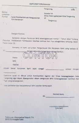 contoh surat pengunduran diri / resign kerja