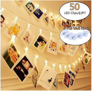 KAZOKU 50 Photo Clips String Lights Holder Picture Frames Dorm Lights, Wall Decor Indoor Fairy String Lights for Hanging Photos Pictures Cards Memos, Warm White Decoration Lights for Bedroom Dorms