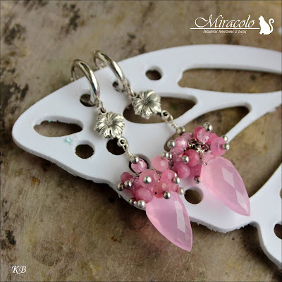 Miracolo, kwarc różowy, latawiec, różowe cyrkonie, pink quartz kite shape, pink quartz earrings