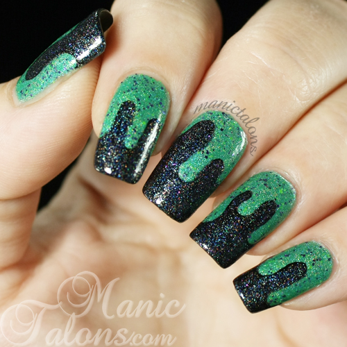Slime manicure with Glam Polish Frankenslime 2014 and That Old Black Magic