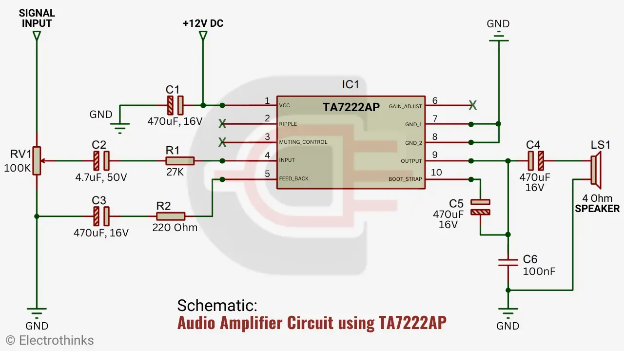 Schematic of Audio Amplifier Circuit using TA7222AP