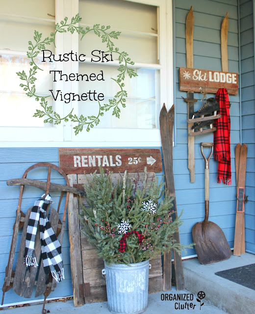 A Rustic Ski Themed Winter/Christmas Outdoor Vignette