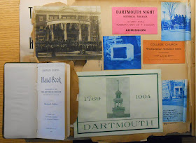 A selection of paper ephemera including an admission ticket to Dartmouth Night historical tableaux and a student hand-book.