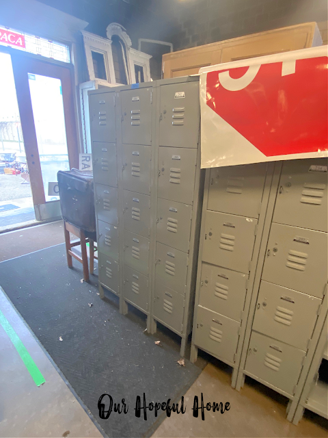 set of vintage box lockers in salvage store
