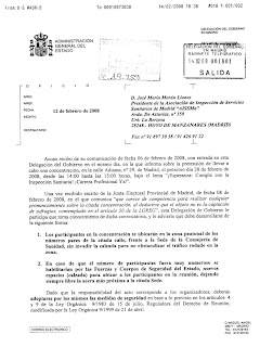 Imagen de la 1.ª página del fax de autorización de la Delegación del Gobierno. Hacer clic para aumentar