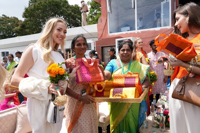 Speaking to the Miss World contestants who visited the Indira Mahila Shakti Bazaar, Minister Seethakk