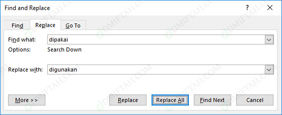 dialog window find and replace microsoft word