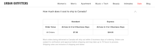 Urban outfitters canada shipping