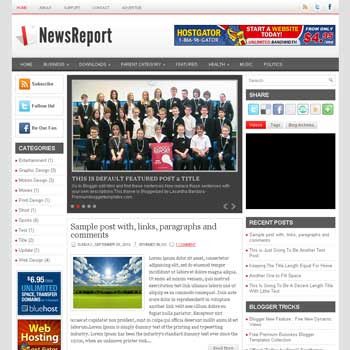 NewsReport blog template. template image slider blog. magazine blogger template style. wordpress theme to blogger