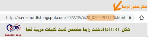 شكل الرابط الثابت المخصص في المتصفح اذا الكلمات عربي فقط
